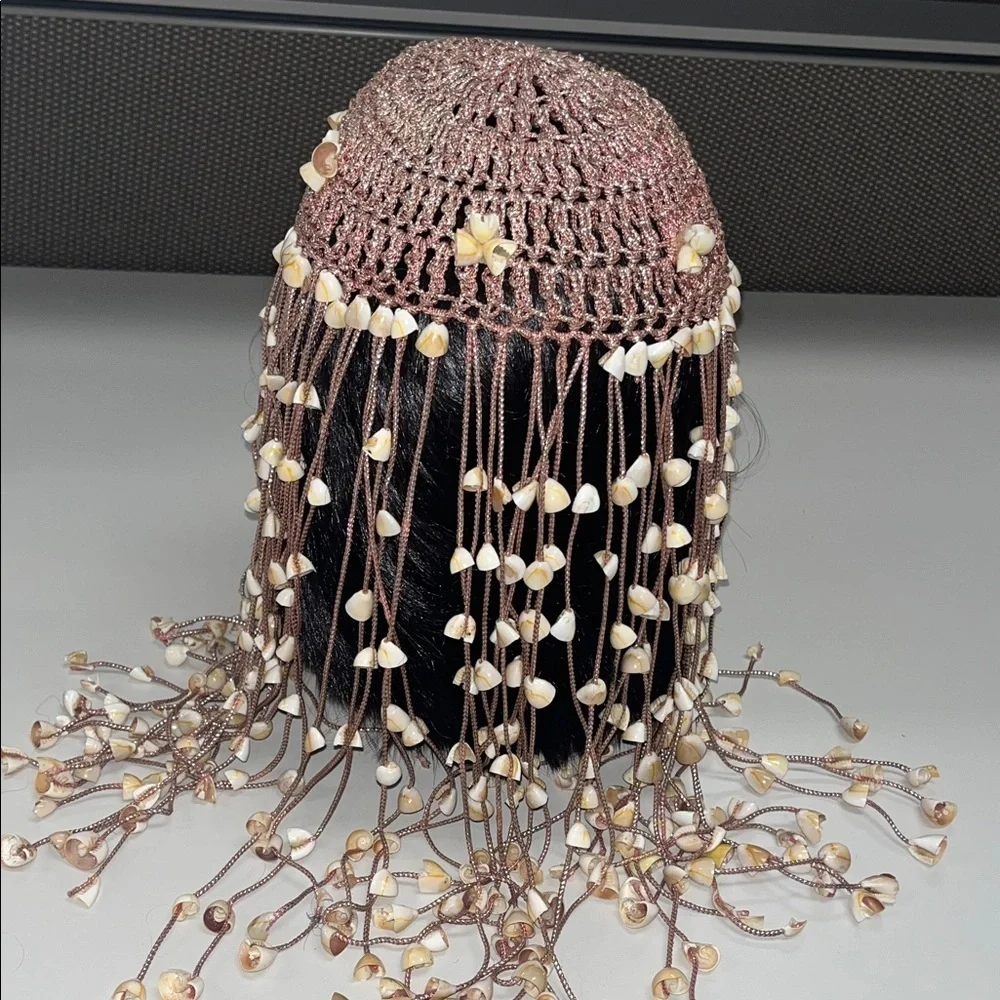 Source Unknown Shelled Boho Hair Accessory w/ metallic pink cording
